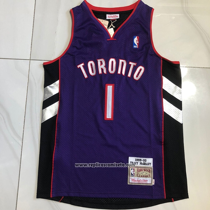 Camiseta Toronto Raptors Tracy McGrady NO 1 Mitchell & Ness 1999-00 Violeta